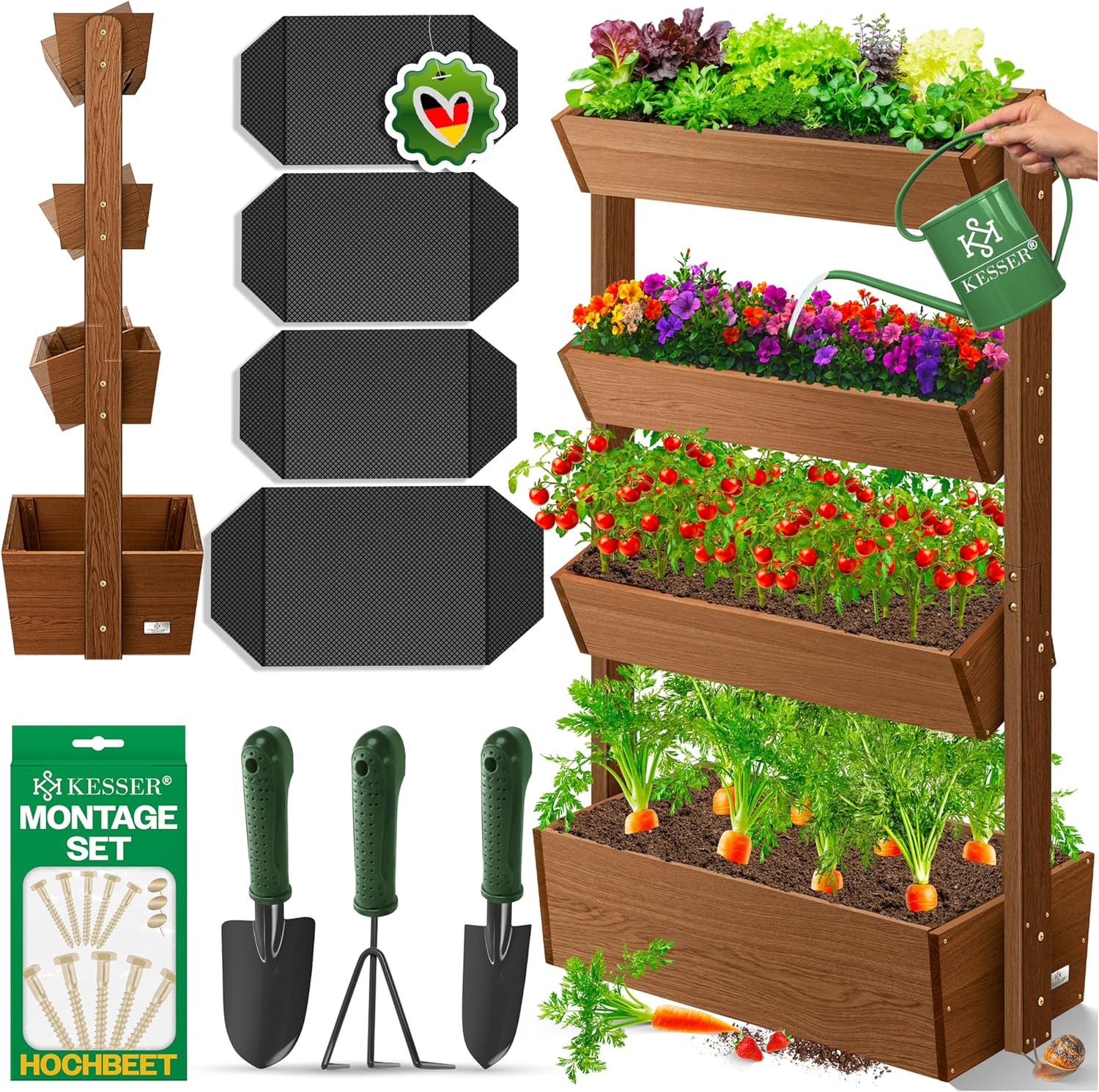 Imagen de KESSER Huerto Elevado con Estanterías Macetero de Flores Escalera de Flores Escalera de Plantas Huerto de Verduras Huerto de Hierbas Maceta de Plantas con Tela de Jardín, Marrón, 5 Niveles