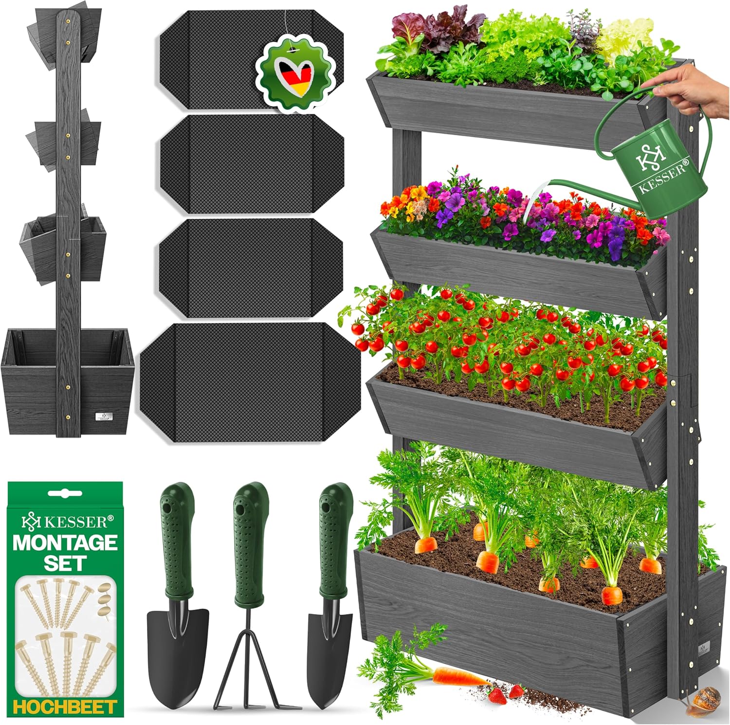 Imagen de KESSER Huerto Elevado con Estanterías Macetero de Flores Escalera de Flores Escalera de Plantas Huerto de Verduras Huerto de Hierbas Maceta de Plantas con Tela de Jardín, Marrón, 5 Niveles