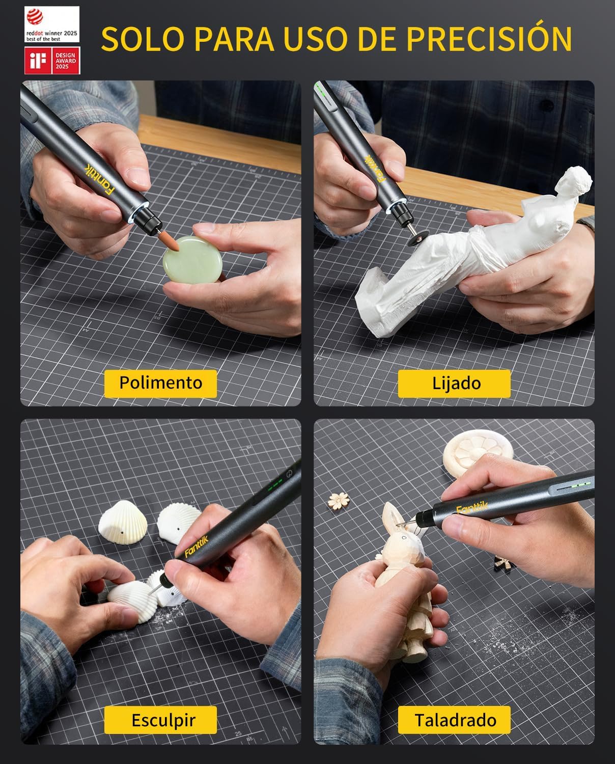 Imagen de Kit Herramienta Rotativa Inalámbrica Fanttik F2 Master Mini, Motor NeoPulse, 5 Velocidades, 25.000 RPM, 35 Accesorios Con Base Revostor, Grabador, Lijado 3D, Pulido, Perforación y DIY