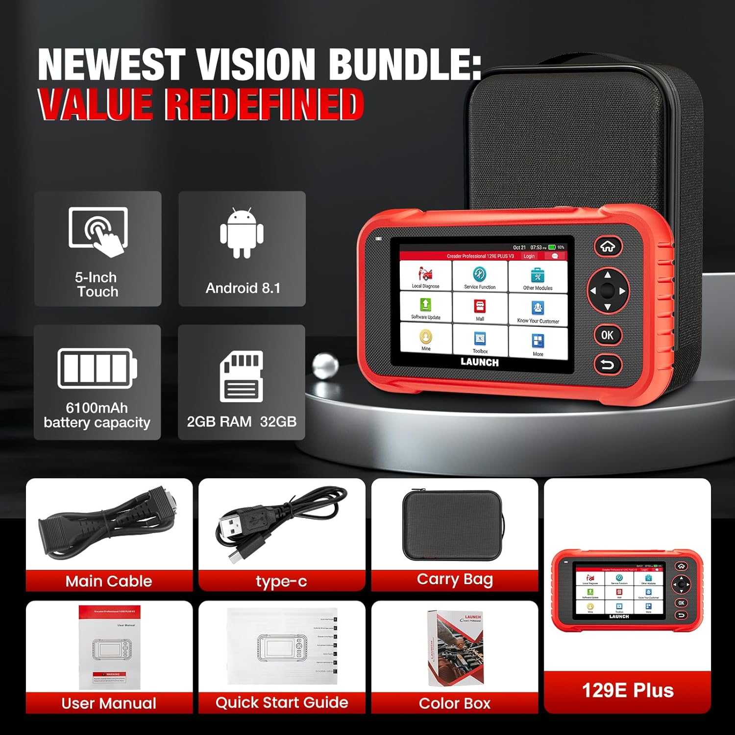 Imagen de Launch CRP129e Plus OBD2 Herramienta de diagnóstico de Coche con Todos los Sistemas, 12+reinicio ABS/EPB/DPF/SAS/TPMS Reset/Equilibrio de batería/codificación de inyector/Aceite/válvula de Acelerador