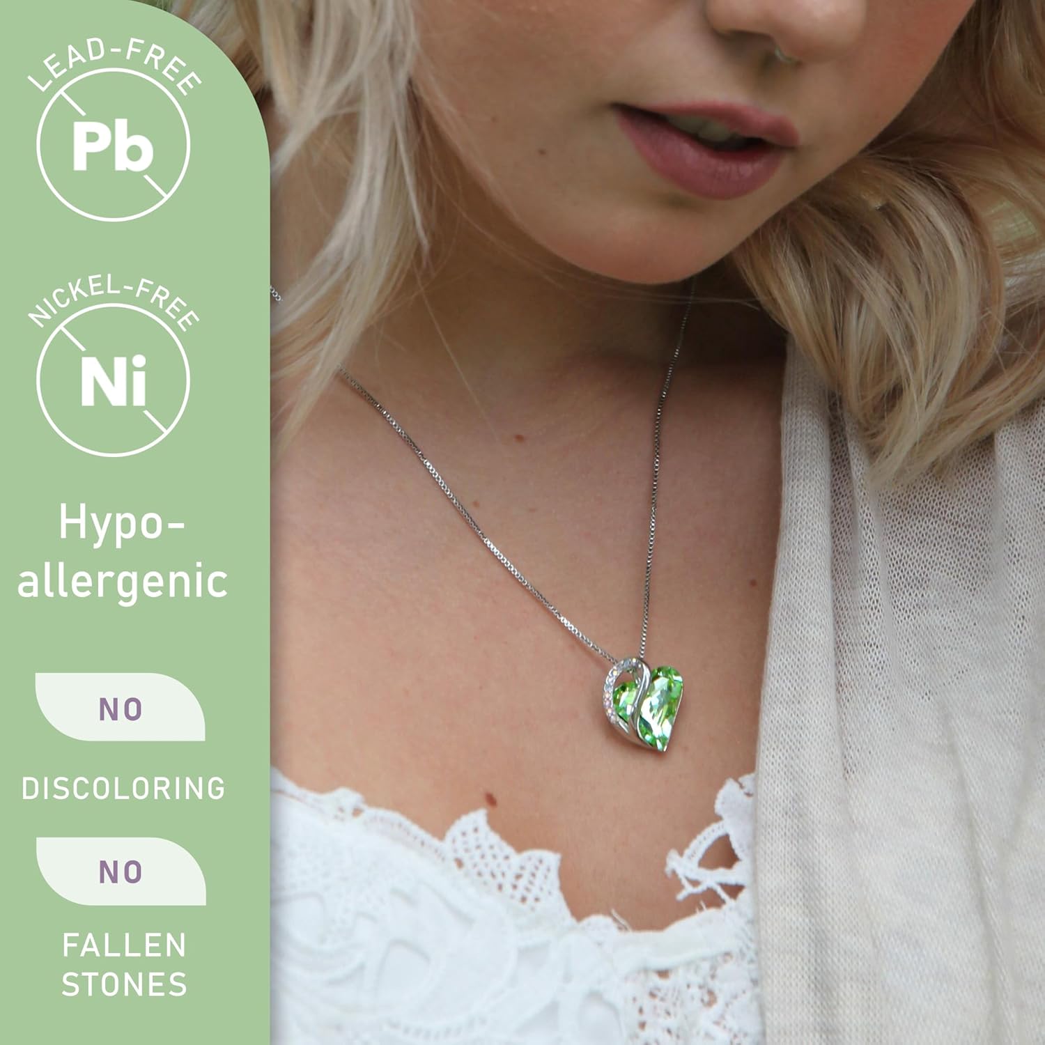 Imagen de Leafael San Valentín Collar Mujer Infinito Amor Corazón, Colgante con Piedra de Nacimiento y Cristales Curativos, Joyería Regalo para Mujer, Chapado en Plata, Cadena 18+2