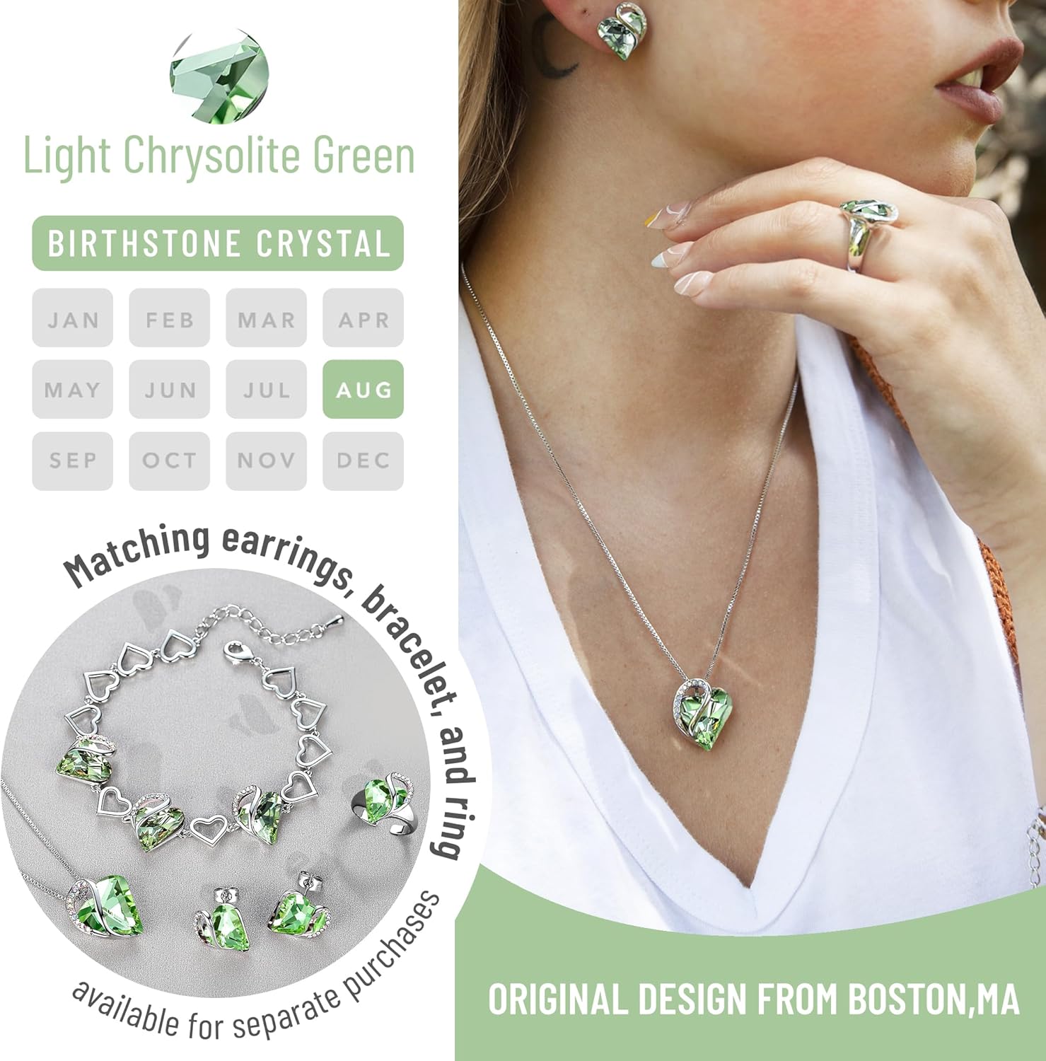 Imagen de Leafael San Valentín Collar Mujer Infinito Amor Corazón, Colgante con Piedra de Nacimiento y Cristales Curativos, Joyería Regalo para Mujer, Chapado en Plata, Cadena 18+2