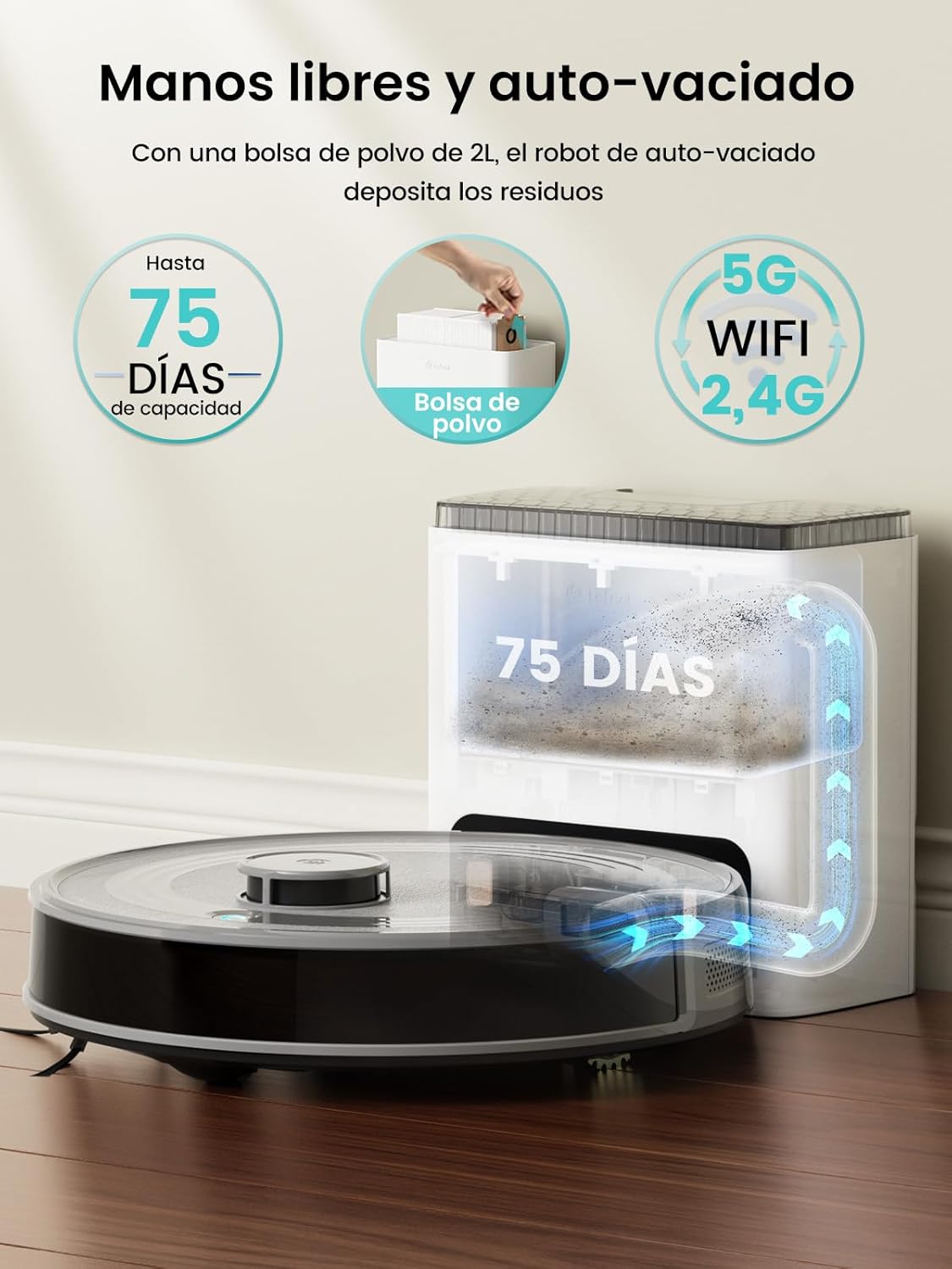Imagen de Lefant M2S Plus Robot Aspirador y Fregasuelos Lavador con Estación, 10000Pa, 240min, Navegación dToF, Aspirador Automático Polvo, Evasión de Obstáculos, Alexa/App/WiFi
