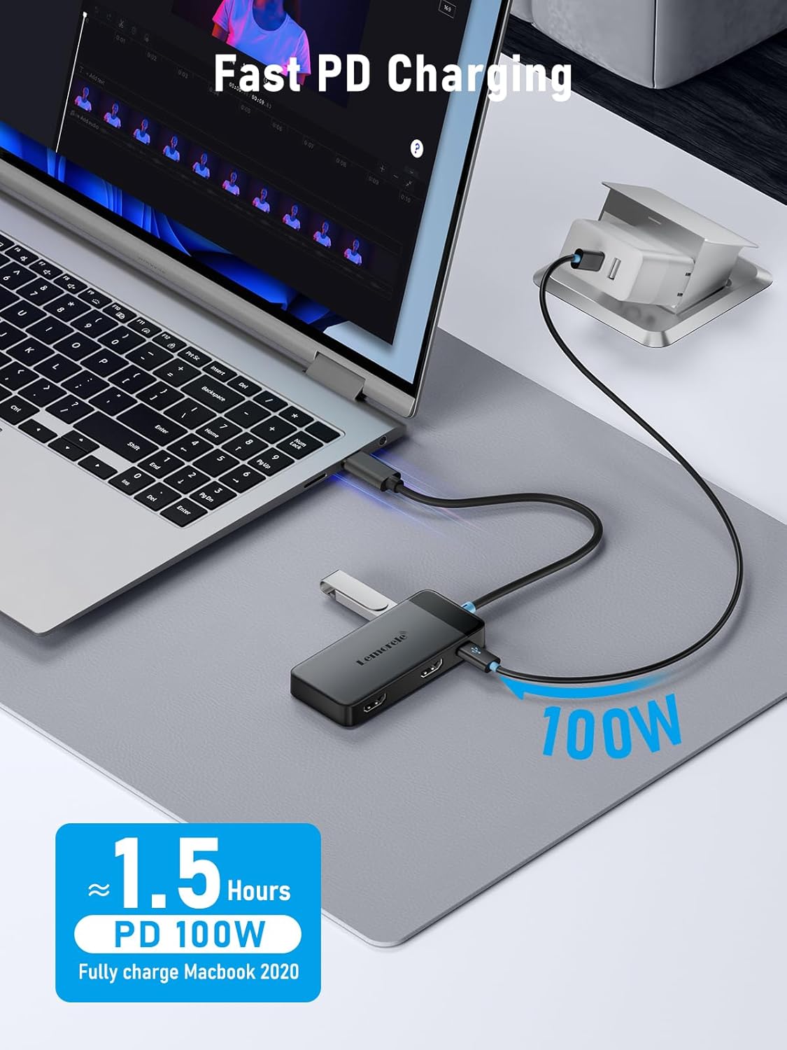 Imagen de Lemorele Docking Station USB C - 6 en 1, Hub USB Dual Monitor con 2 HDMI 4K, 3 USB 3.0/2.0, PD 100W,Hub USB C/Docking Station for MacBook/DELL/Windows/HP/Surface