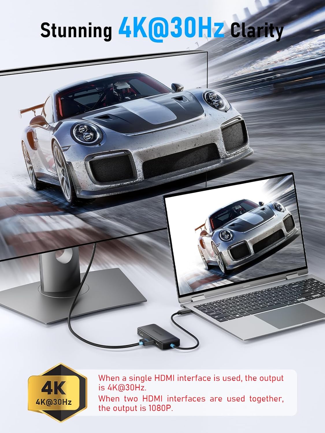 Imagen de Lemorele Docking Station USB C - 6 en 1, Hub USB Dual Monitor con 2 HDMI 4K, 3 USB 3.0/2.0, PD 100W,Hub USB C/Docking Station for MacBook/DELL/Windows/HP/Surface