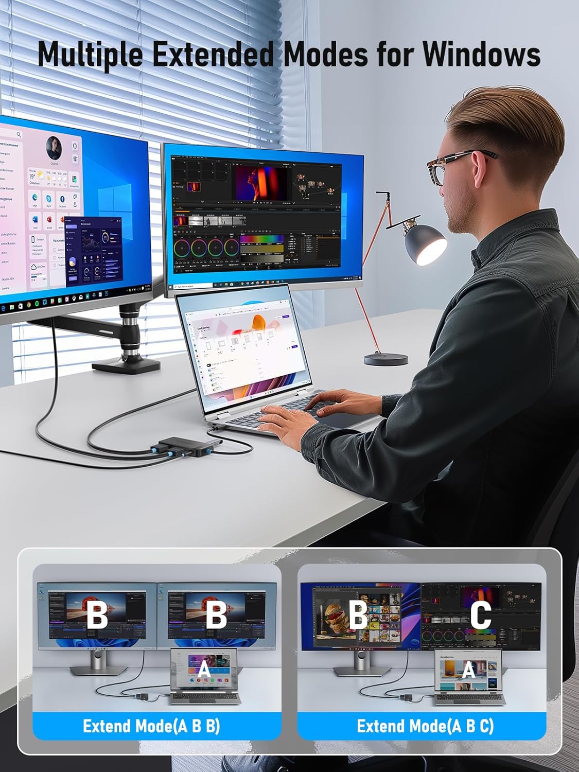 Imagen de Lemorele Docking Station USB C - 6 en 1, Hub USB Dual Monitor con 2 HDMI 4K, 3 USB 3.0/2.0, PD 100W,Hub USB C/Docking Station for MacBook/DELL/Windows/HP/Surface