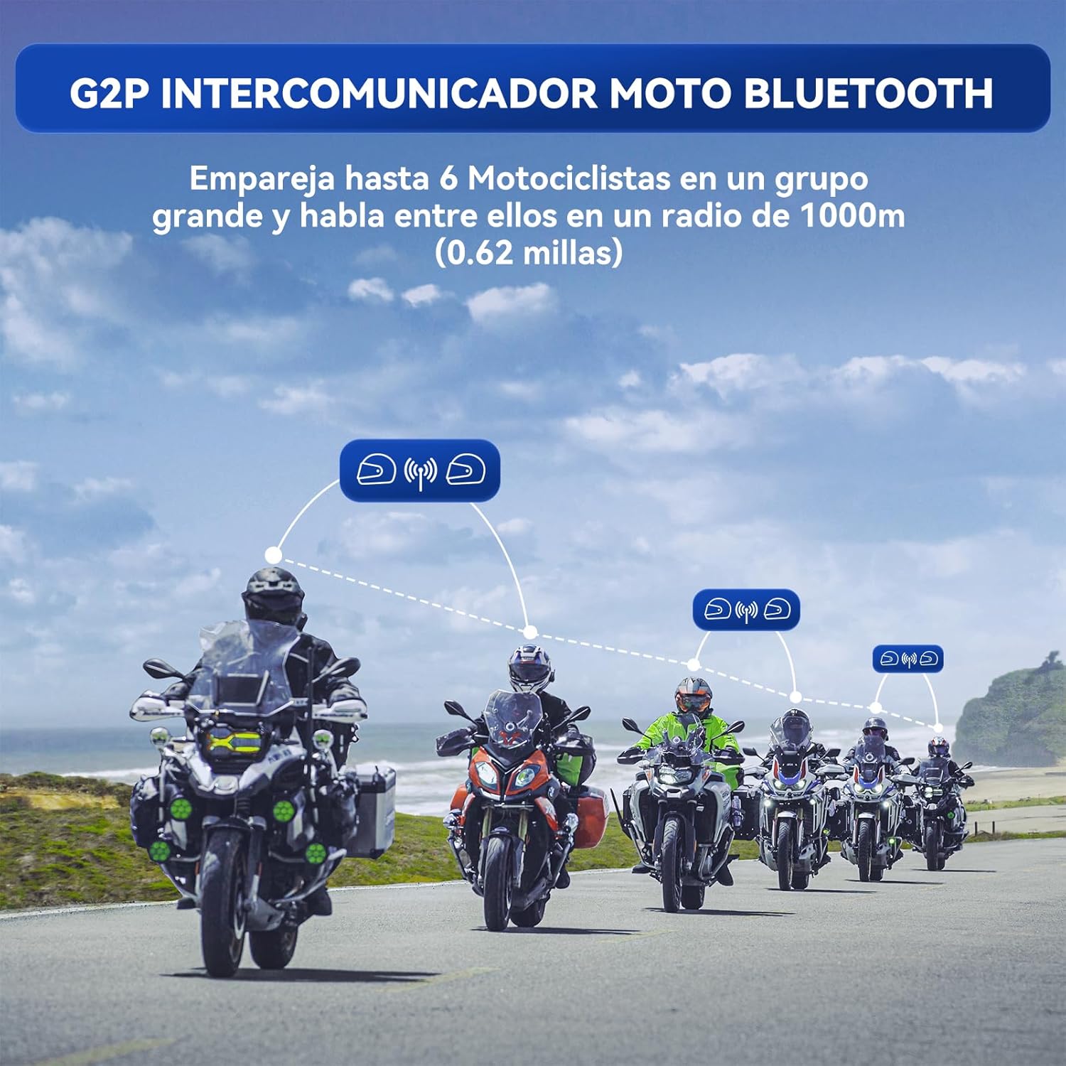 Imagen de LEXIN 2X G2P Intercomunicador Casco Moto Bluetooth con 4 Cubiertas Reemplazables, Sistema de Comunicación de 6 Vías para Motocicleta, Manos Libres para Motocicleta/ATV/Motonieve