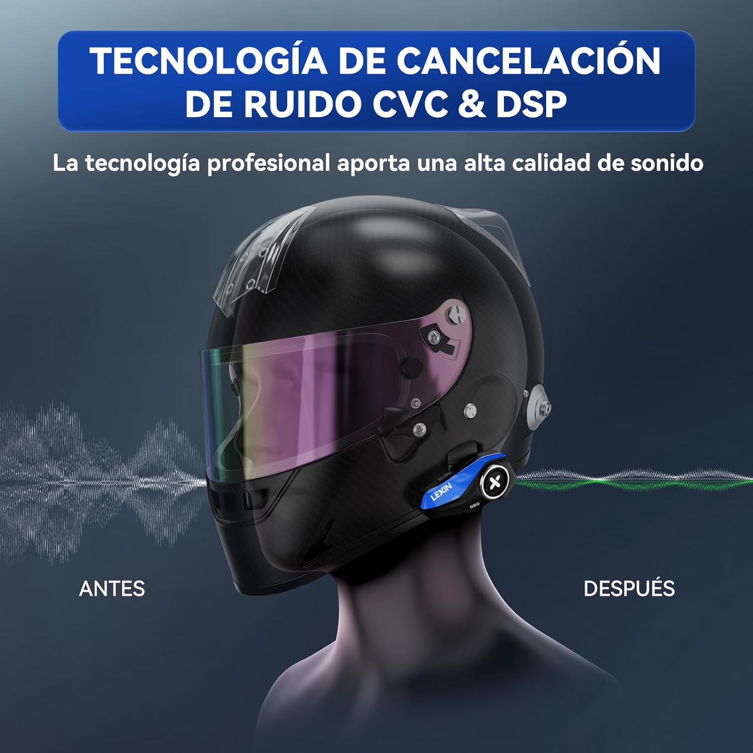 Imagen de LEXIN 2X G2P Intercomunicador Casco Moto Bluetooth con 4 Cubiertas Reemplazables, Sistema de Comunicación de 6 Vías para Motocicleta, Manos Libres para Motocicleta/ATV/Motonieve