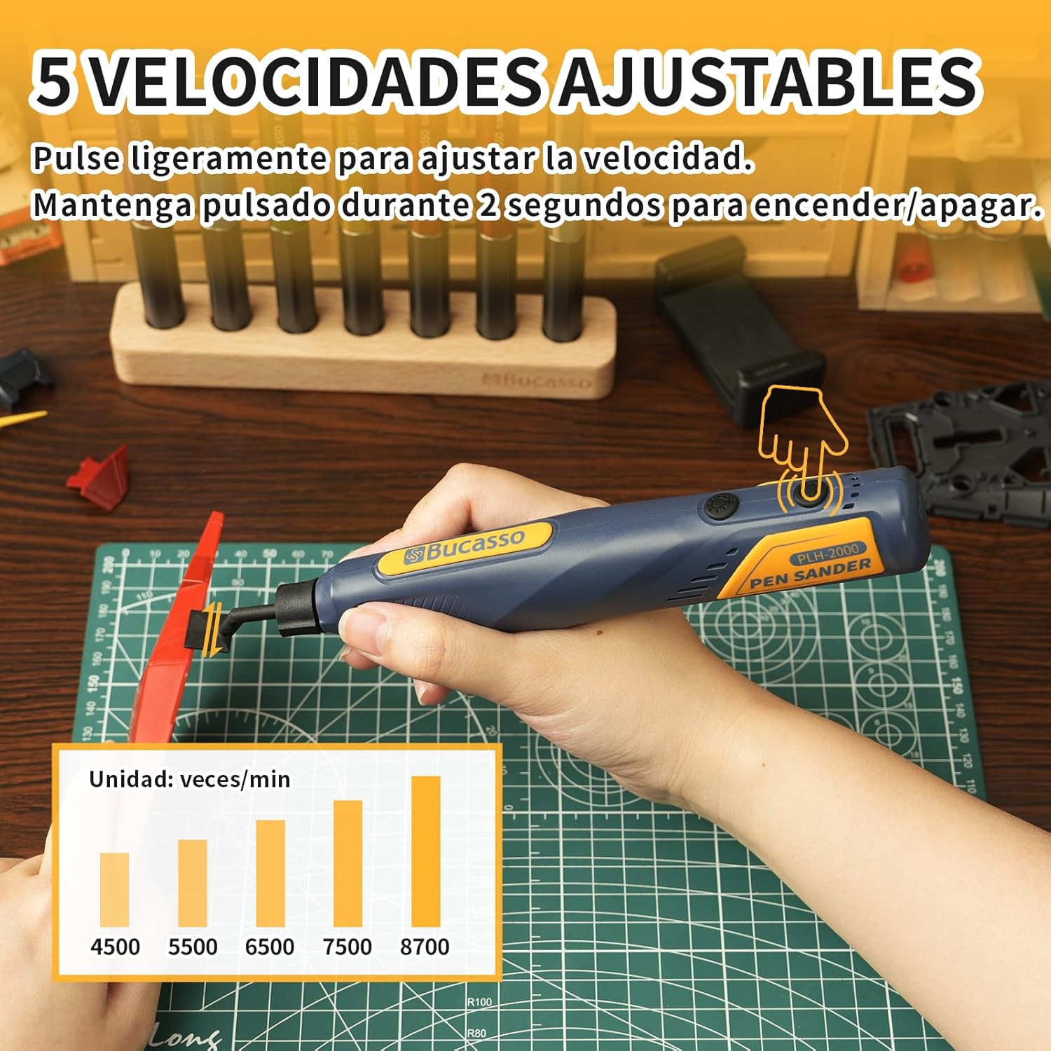 Imagen de Lijadora bolígrafo inalámbrica, 5 velocidades y carga USB con luz LED, herramienta eléctrica multiusos, mini lijadora eléctrica para lijado, pulido, acabado, manualidades de bricolaje