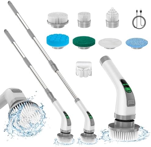 Imagen de Limpiador Giratorio eléctrico, Cepillo de Limpieza eléctrico 7 en 1, Limpieza Potente de 360 RPM, depurador de baño de 1.5 Horas de Doble Velocidad con Brazo de extensión para Cocina, Coche, Azulejos