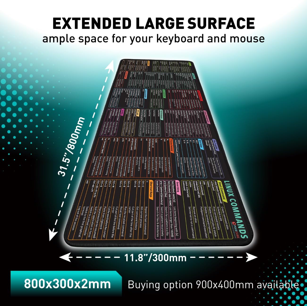 Imagen de Linux Commands Line - Alfombrilla de ratón con hoja de trucos grande extendida, accesos directos a programador Kali/Red Hat/Ubuntu/OpenSUSE/Arch/Debian/Unix. Alfombrilla antideslizante
