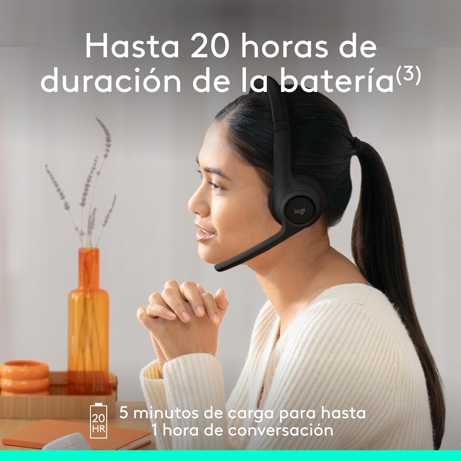 Imagen de Logitech Zone 300, Auriculares con micrófono Bluetooth inalámbricos con cancelación de Ruido, compatibles con Windows, Mac, Chrome, Linux, iOS, iPadOS, Android - Negro