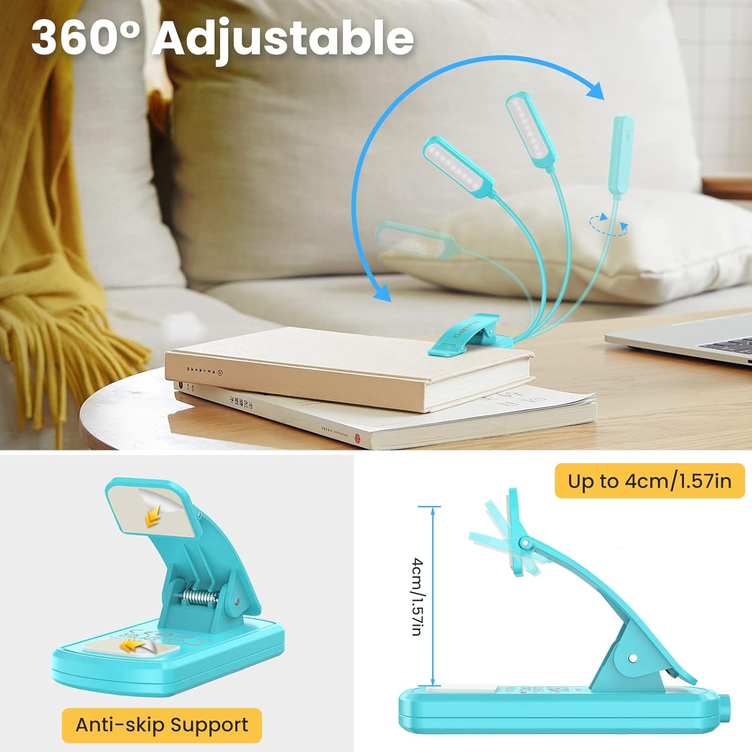 Imagen de Luz Lectura, TEAMPD Lampara de Lectura USB Recargable de 360° Flexible con 10 LEDS 3 Modos de Luz (Luz Cálido y Blanco) Luz de Lectura para Lectores Noche, E-Reader, Tablet, Estudio, Cama, Libro,Viaje