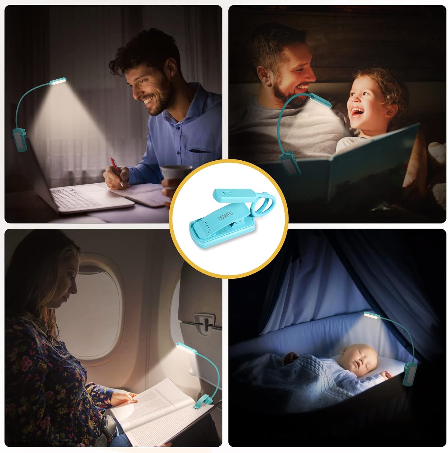 Imagen de Luz Lectura, TEAMPD Lampara de Lectura USB Recargable de 360° Flexible con 10 LEDS 3 Modos de Luz (Luz Cálido y Blanco) Luz de Lectura para Lectores Noche, E-Reader, Tablet, Estudio, Cama, Libro,Viaje