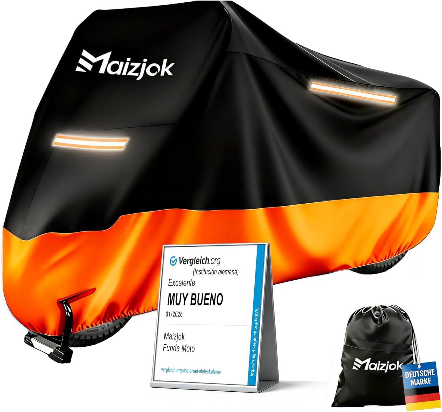 Imagen de Maizjok® Funda Moto Impermeable, Cubierta Moto Exterior Interior 210D Poliéster, Capa Protector Lluvia y UV para Cubre Motocicleta Calle/Deportiva/Aventure/Cruiser/Touring XXL Grande (275x105x125 cm)
