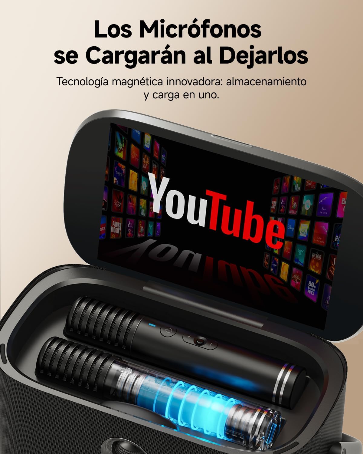 Imagen de Máquina de Karaoke para Adultos, Pantalla Integrada con Letras, 2 Micrófonos Inalámbricos de Autocarga, Aplicación de Karaoke, Altavoz 140W, Conexión a TV para Fiestas en Casa y Exteriores (Shell S2)