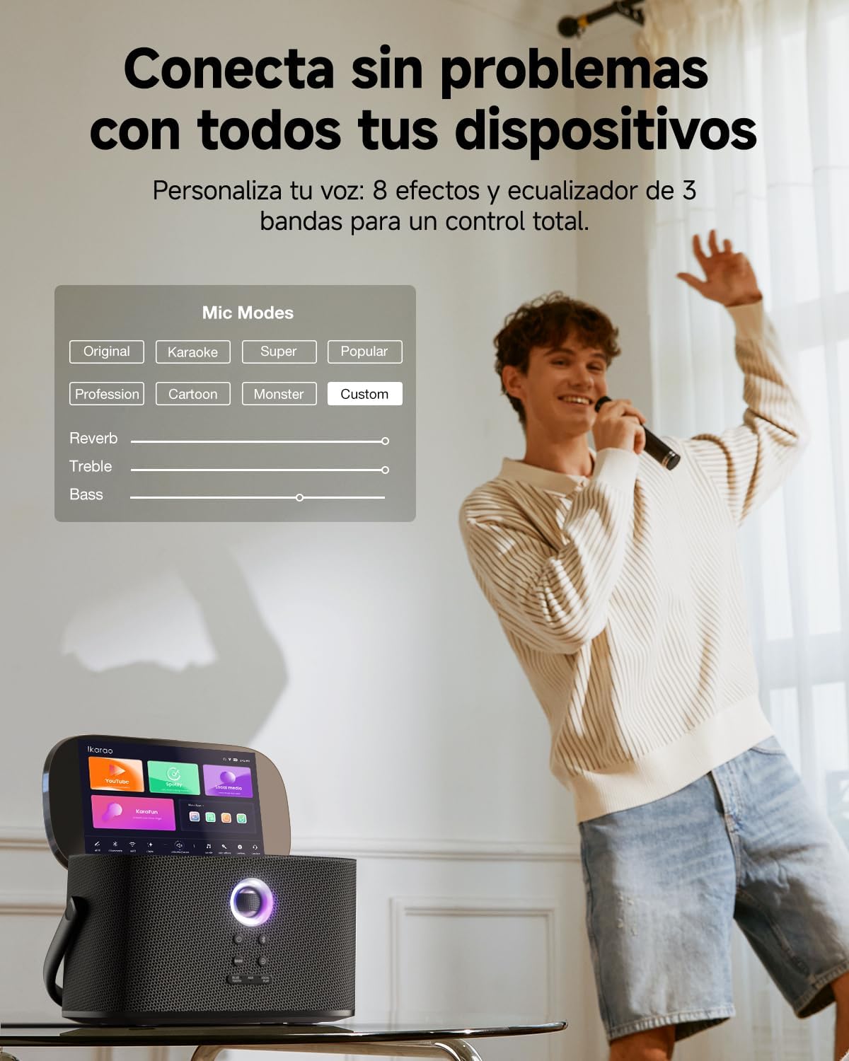 Imagen de Máquina de Karaoke para Adultos, Pantalla Integrada con Letras, 2 Micrófonos Inalámbricos de Autocarga, Aplicación de Karaoke, Altavoz 140W, Conexión a TV para Fiestas en Casa y Exteriores (Shell S2)