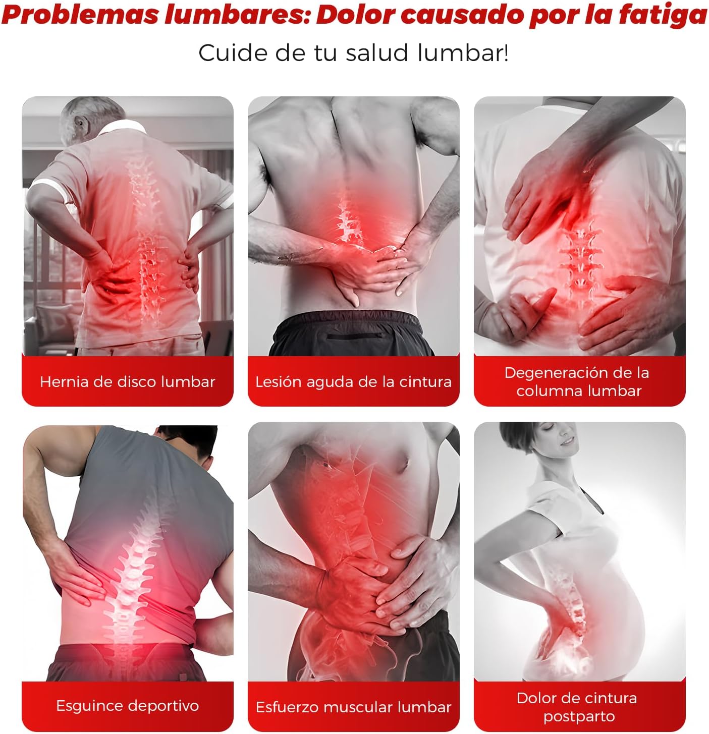 Imagen de Masajeador de tracción lumbar con calor, vibración, función de curvatura, masajeador de espalda con calor y pulso EMS, masajeador lumbar con vibración, cojín de aire y mando a distancia