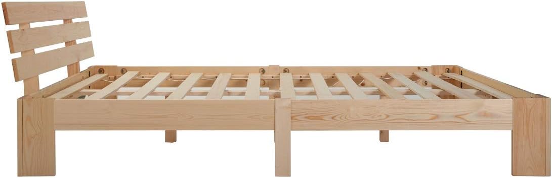 Imagen de Merax Cama de Madera Maciza, Cama Doble, Marco de Cama de Madera con cabecero y somier, 140 x 200 cm, Soporte de Listones de Madera, Espacio Debajo de la Cama, Muebles de Dormitorio, Color Roble