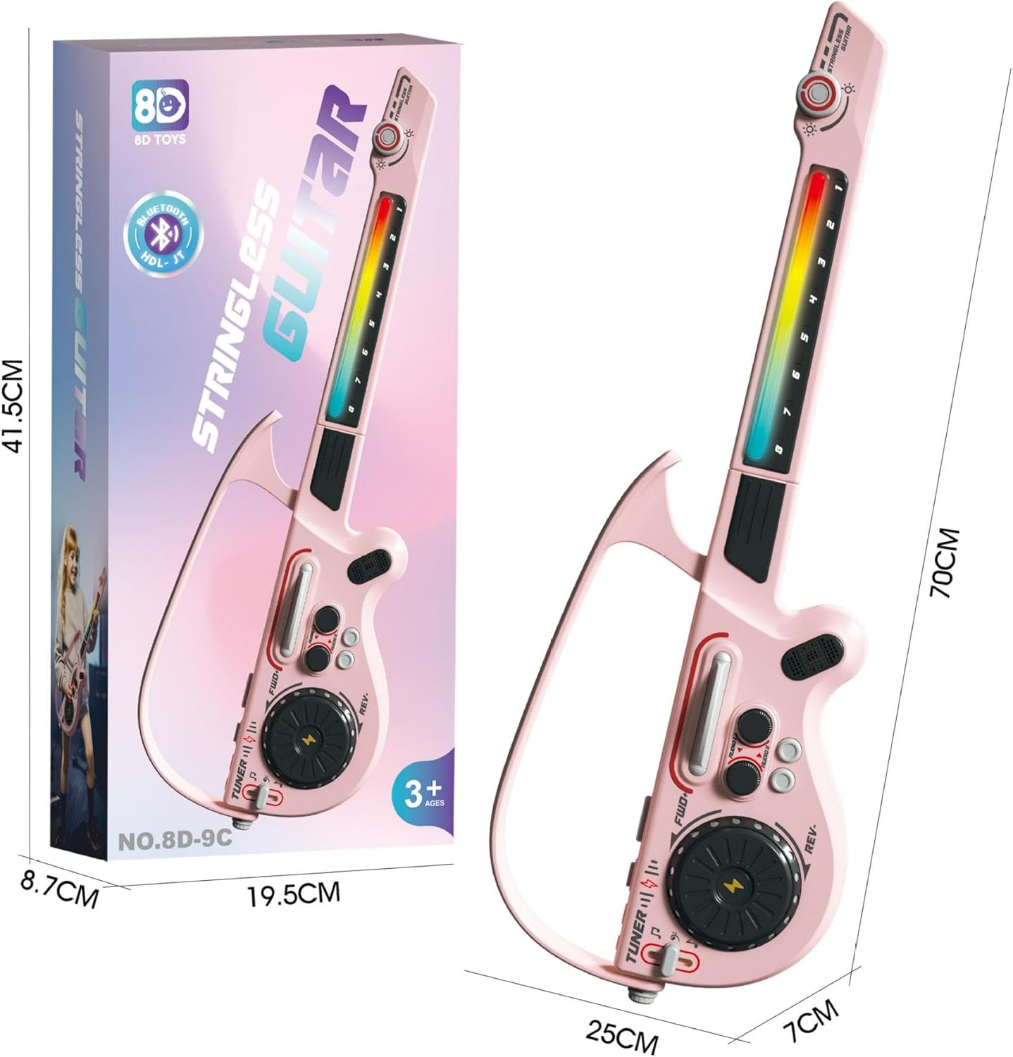 Imagen de Mezclador de DJ multifuncional, guitarra sin cuerdas, conexión Bluetooth plegable, teclado electrónico de bajo inteligente, instrumento infantil (negro)