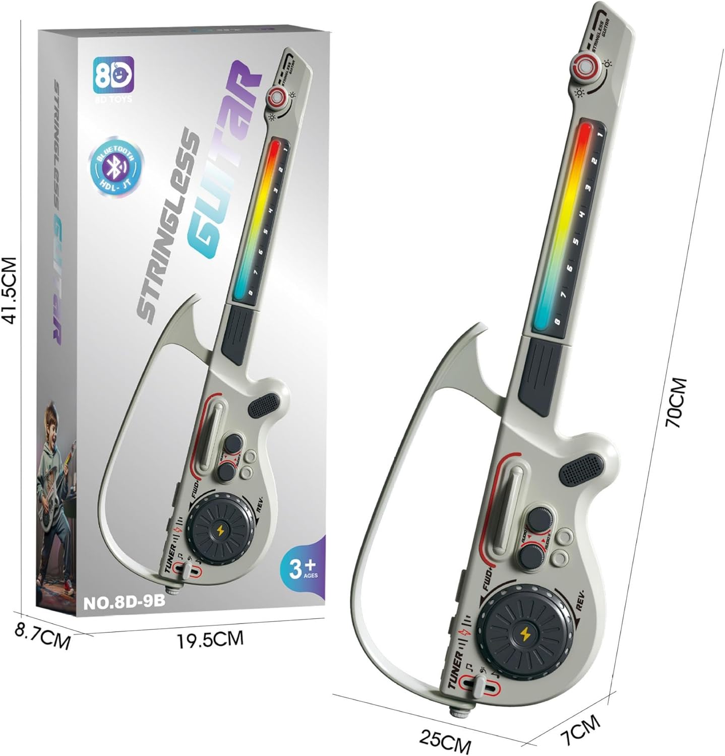 Imagen de Mezclador de DJ multifuncional, guitarra sin cuerdas, conexión Bluetooth plegable, teclado electrónico de bajo inteligente, instrumento infantil (negro)