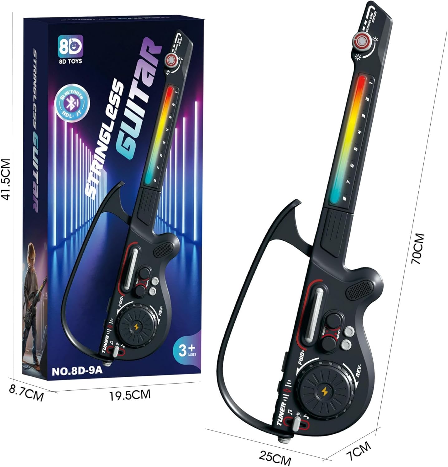 Imagen de Mezclador de DJ multifuncional, guitarra sin cuerdas, conexión Bluetooth plegable, teclado electrónico de bajo inteligente, instrumento infantil (negro)