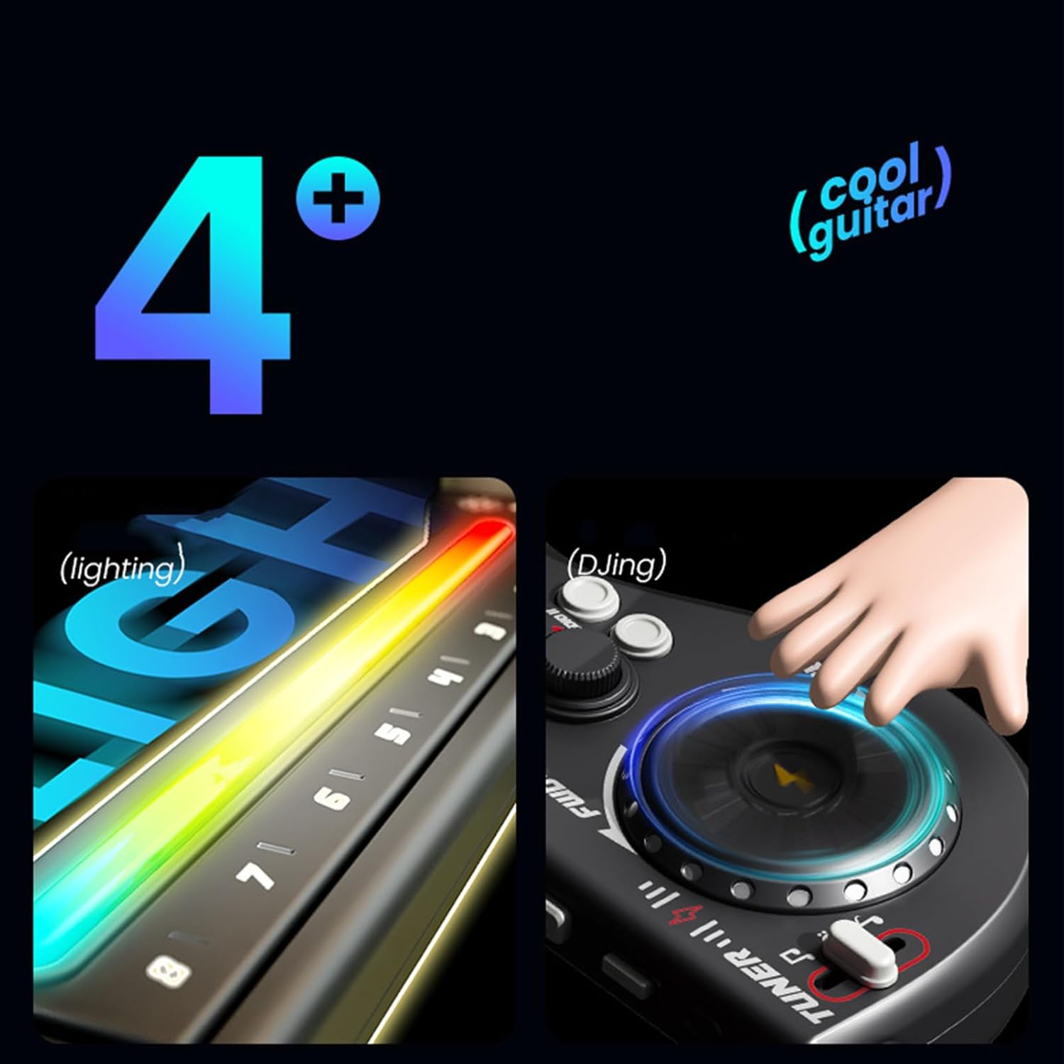 Imagen de Mezclador de DJ multifuncional, guitarra sin cuerdas, conexión Bluetooth plegable, teclado electrónico de bajo inteligente, instrumento infantil (negro)