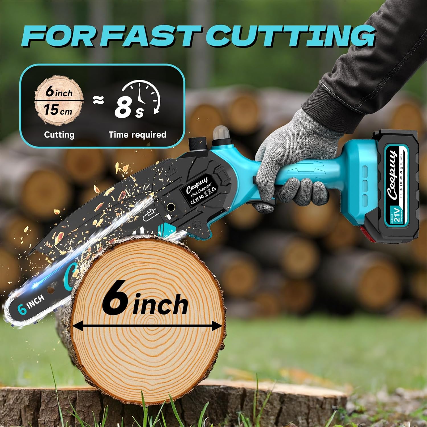 Imagen de Mini Motosierra Batería 6 Pulgadas 2×4000mAh, Sierra Eléctrica Inalámbrica con Depósito de Aceite, Portátil para Podar Jardinería y Árboles