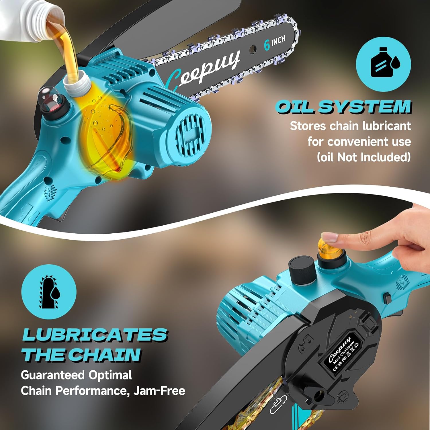 Imagen de Mini Motosierra Batería 6 Pulgadas 2×4000mAh, Sierra Eléctrica Inalámbrica con Depósito de Aceite, Portátil para Podar Jardinería y Árboles