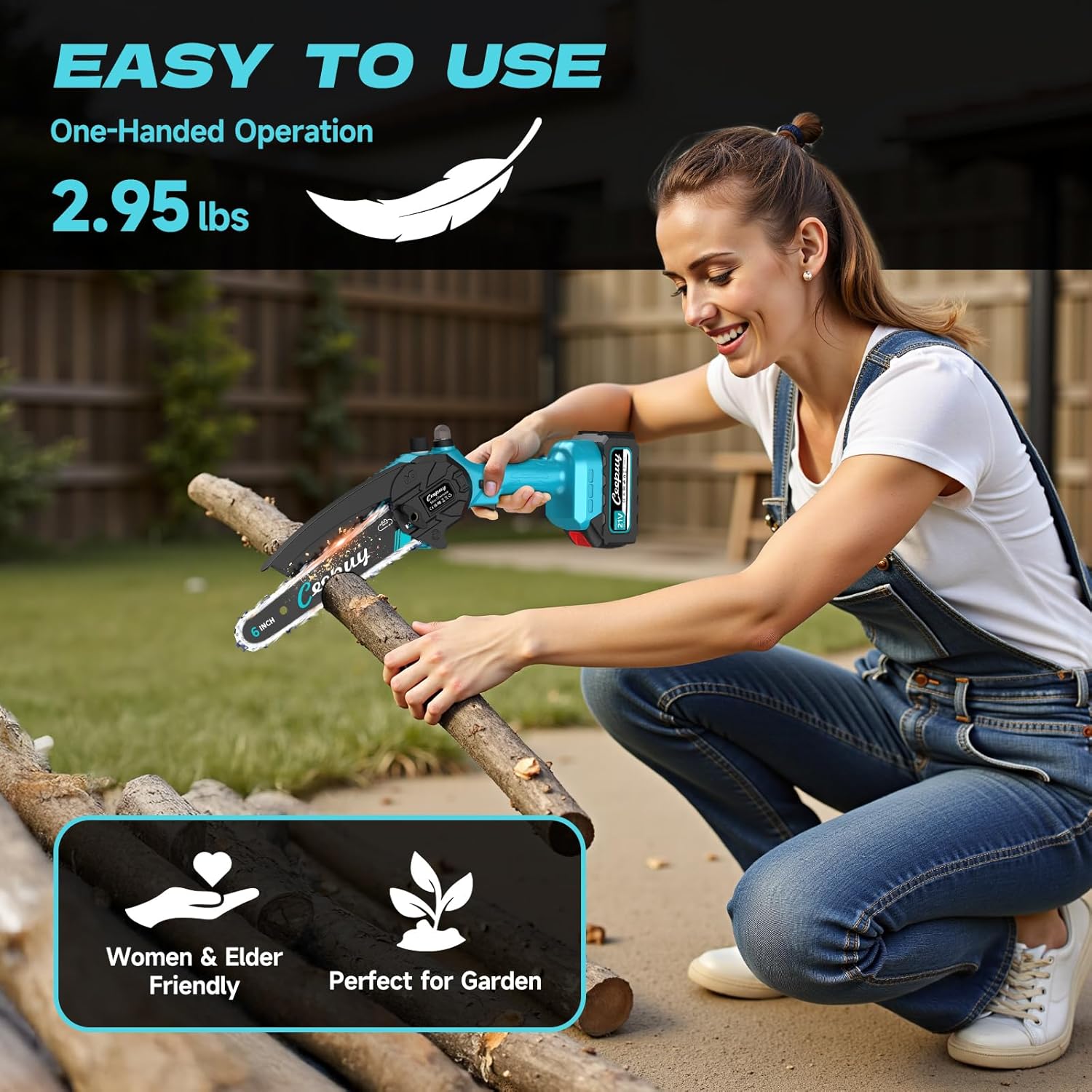 Imagen de Mini Motosierra Batería 6 Pulgadas 2×4000mAh, Sierra Eléctrica Inalámbrica con Depósito de Aceite, Portátil para Podar Jardinería y Árboles