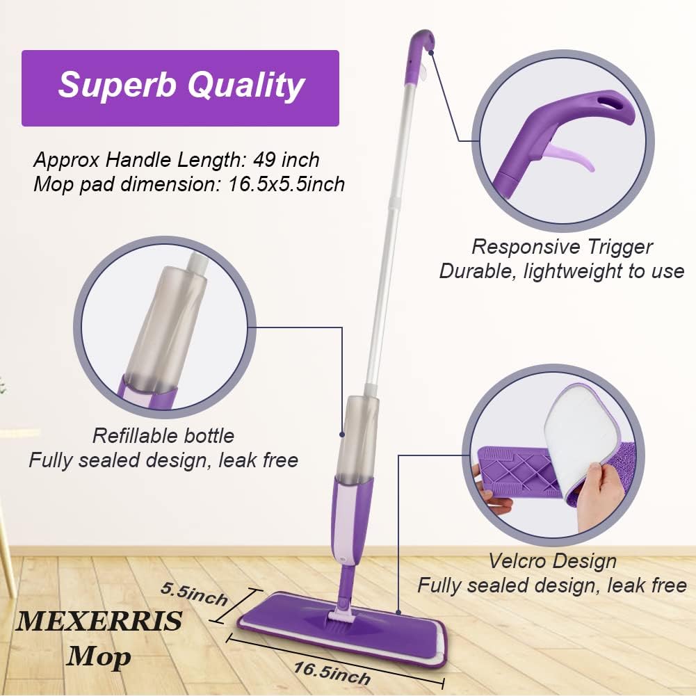 Imagen de Mopa Fregona con Pulverizador, MEXERRIS Mopas de Limpieza Suelos con 2 Botellas Recargables Spray Mop Fregona Microfibra para el Hogar, Cocina, Industrial, Azulejos, Madera Dura, Madera, Laminados