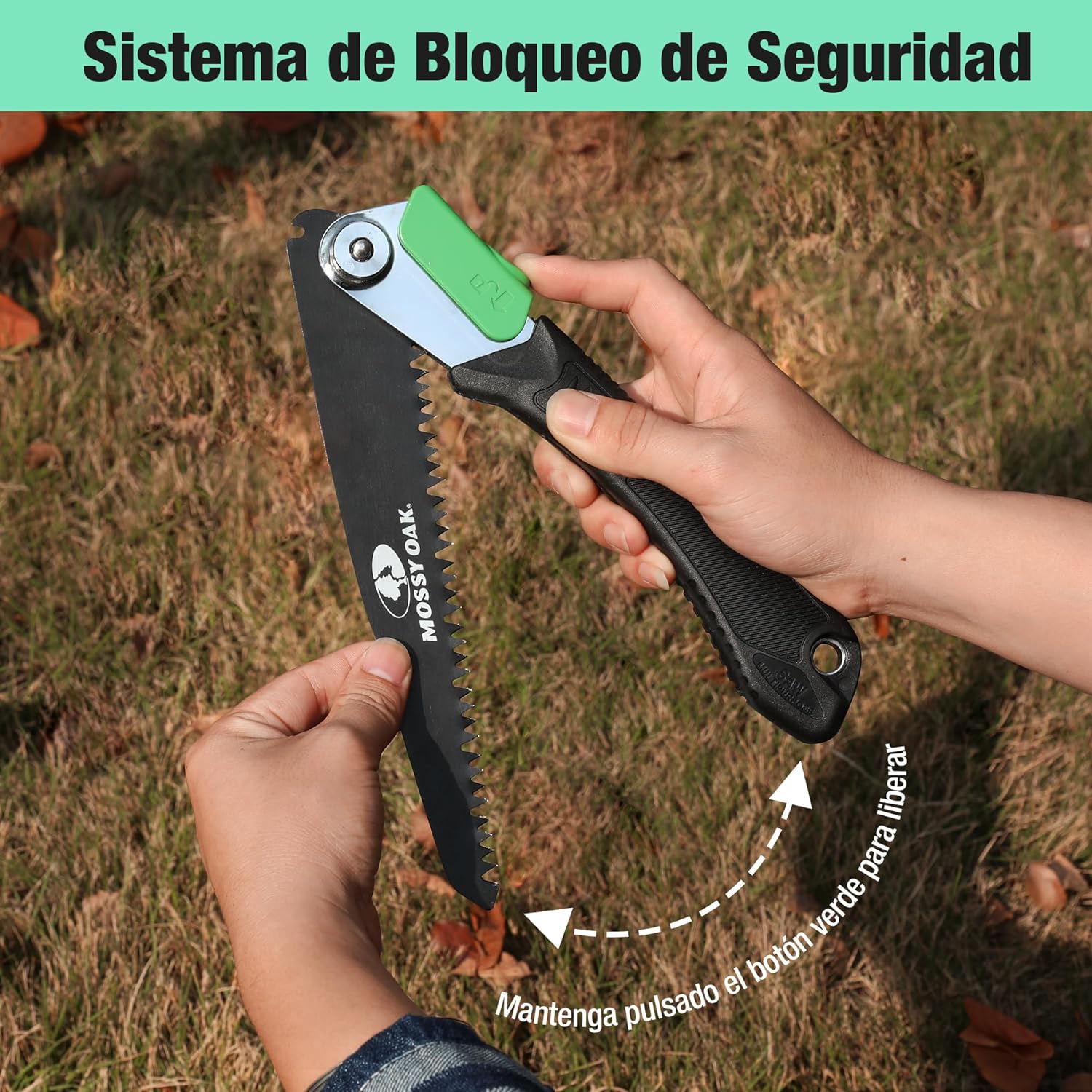 Imagen de Mossy Oak Sierra de Podar 3 en 1, Sierra Plegable con Cuchillos de Madera, Métal y Plástico, Serrucho Plegable con Bolsa de Organizador, para Poda, Jardinería, Madera, Tubos, Metal