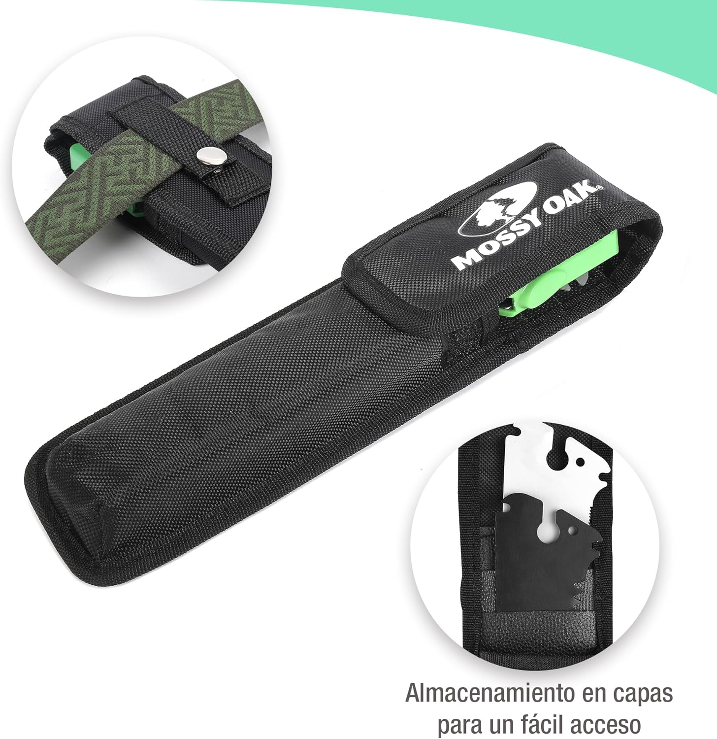 Imagen de Mossy Oak Sierra de Podar 3 en 1, Sierra Plegable con Cuchillos de Madera, Métal y Plástico, Serrucho Plegable con Bolsa de Organizador, para Poda, Jardinería, Madera, Tubos, Metal