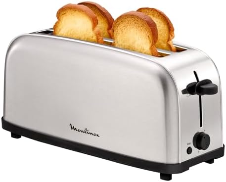 Imagen de Moulinex Classic, Tostador Acero Inoxidable, 2 Ranuras largas y anchas, 1400 W, 6 Posiciones Tostado, Función Stop, Bandeja Recogemigas, para Todo Tipo de Pan normal, molde, artesano, LS330D