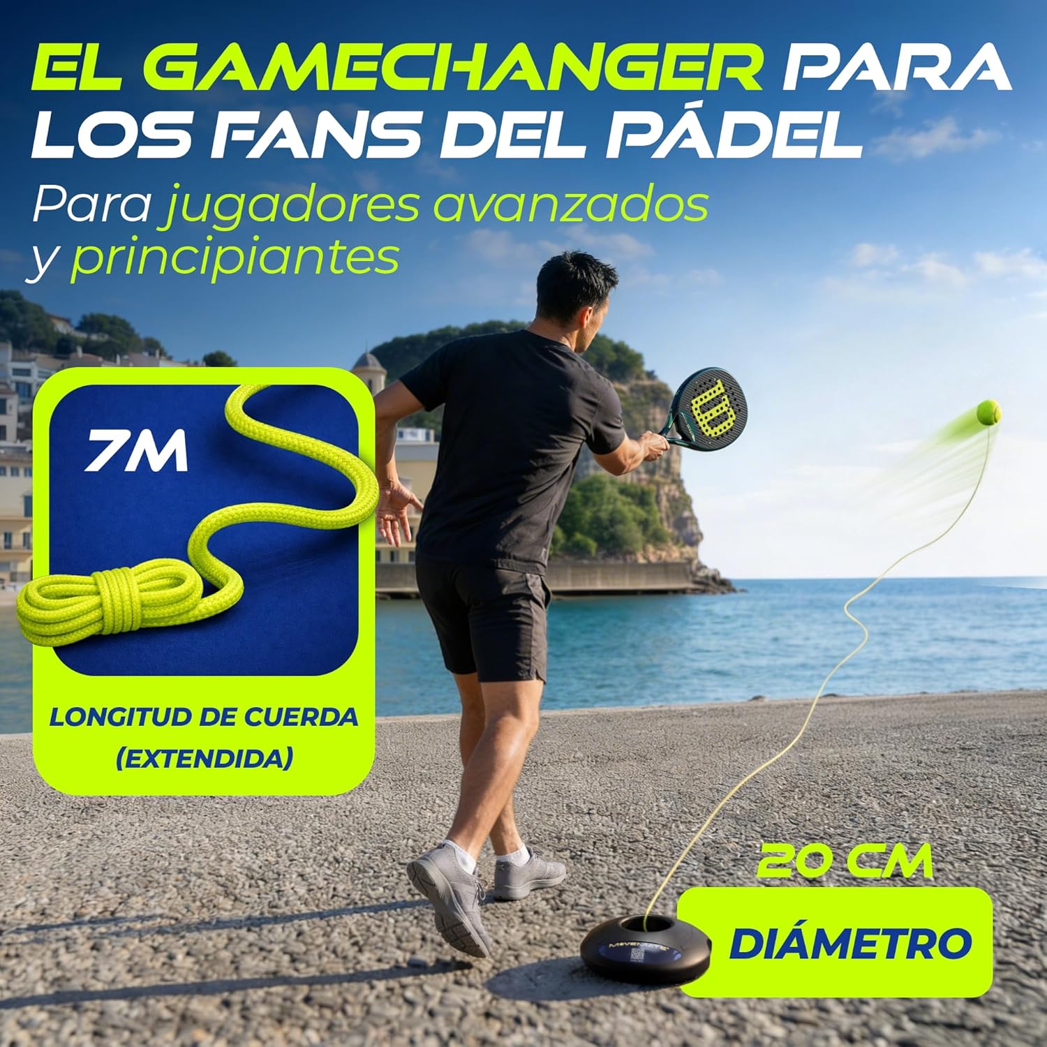 Imagen de MOVEMATE Dispositivo de Entrenamiento de Pádel/Tenis con Pelota Wilson® | Innovador Equipamiento Deportivo para Exteriores, en el Parque, en el jardín | con Bolsa de Transporte y vídeos de Ejercicios