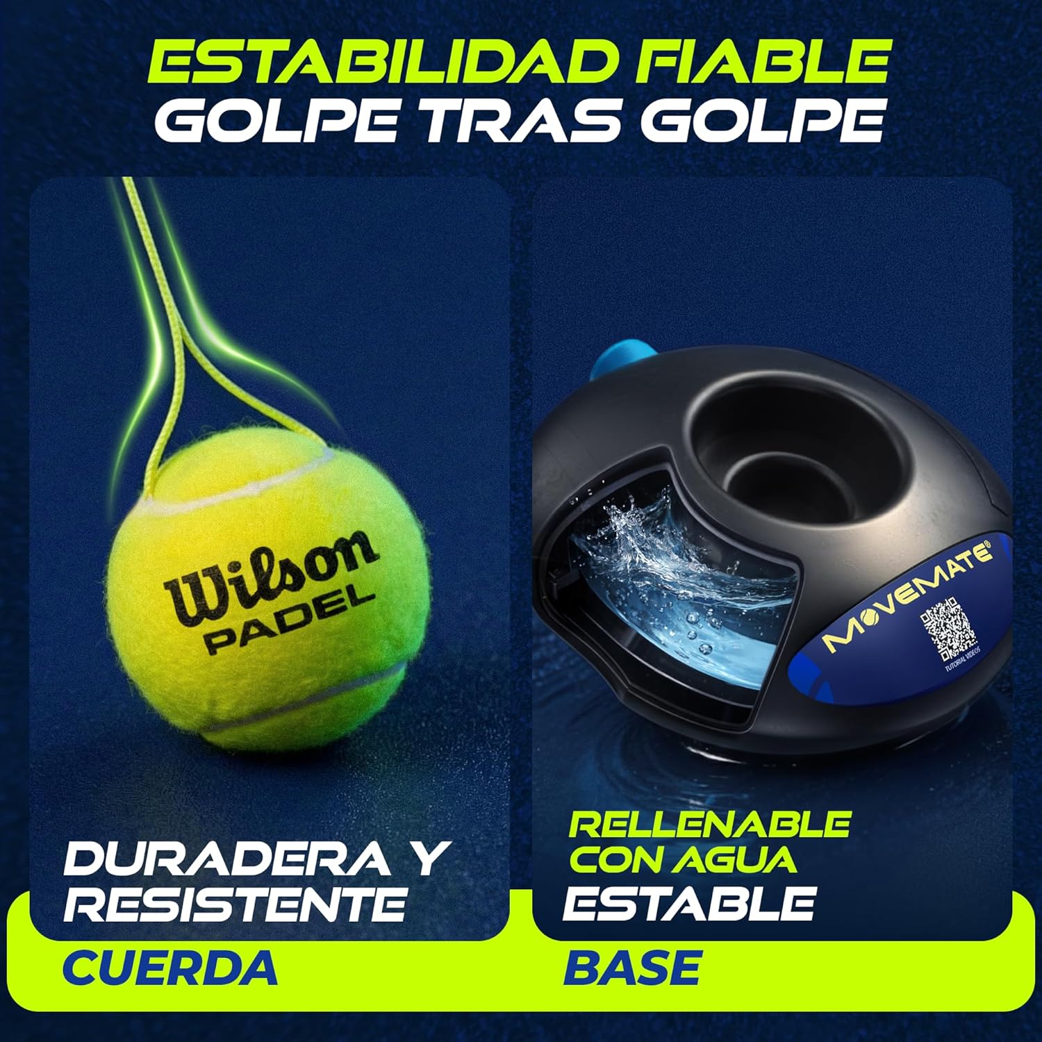 Imagen de MOVEMATE Dispositivo de Entrenamiento de Pádel/Tenis con Pelota Wilson® | Innovador Equipamiento Deportivo para Exteriores, en el Parque, en el jardín | con Bolsa de Transporte y vídeos de Ejercicios