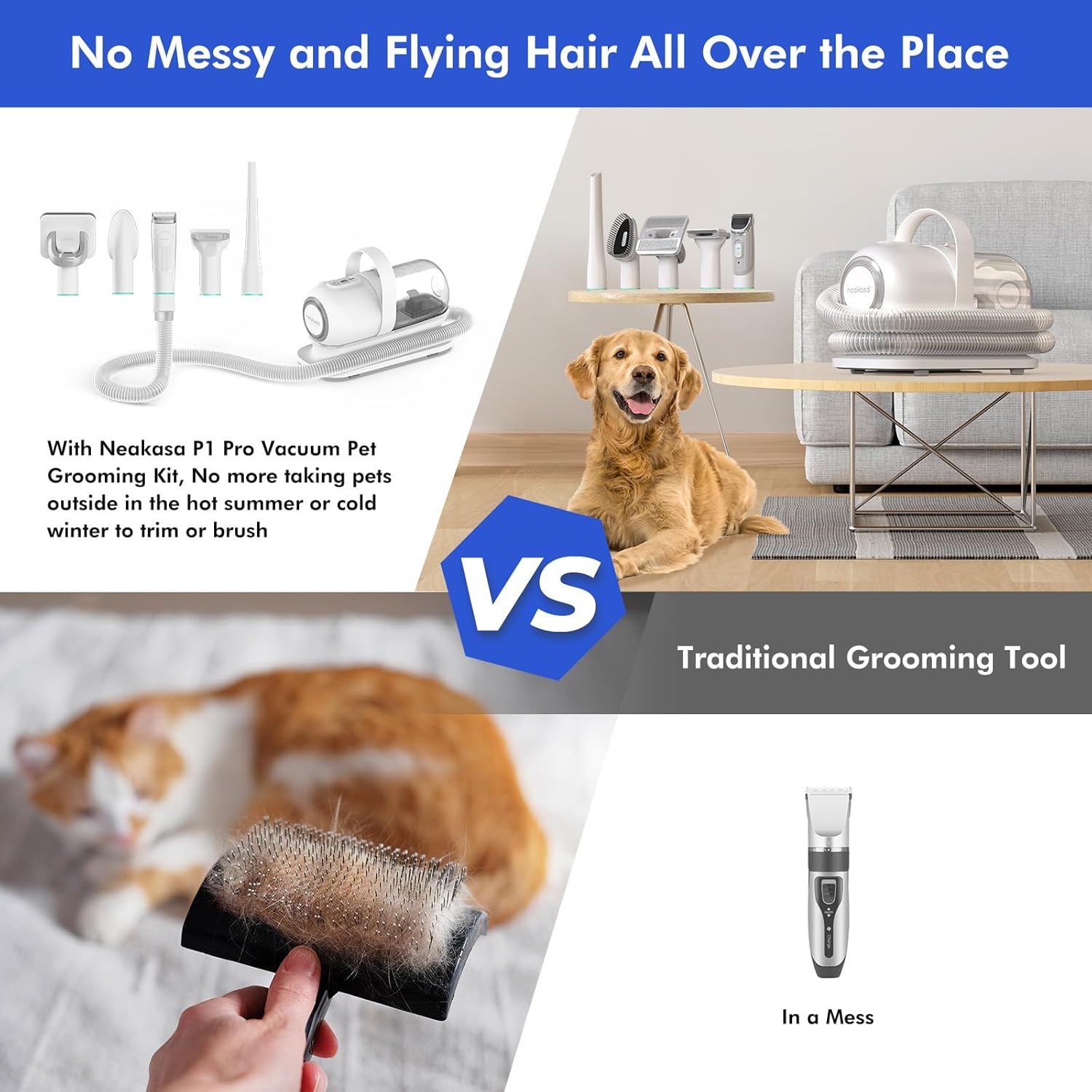 Imagen de Neakasa Cortapelos Perros y Gatos con aspirador pelos mascotas, 99% Succión de Pelo, Maquina cortar pelo Silenciosa, 5 herramientas de belleza - cepillos para gatos y perros