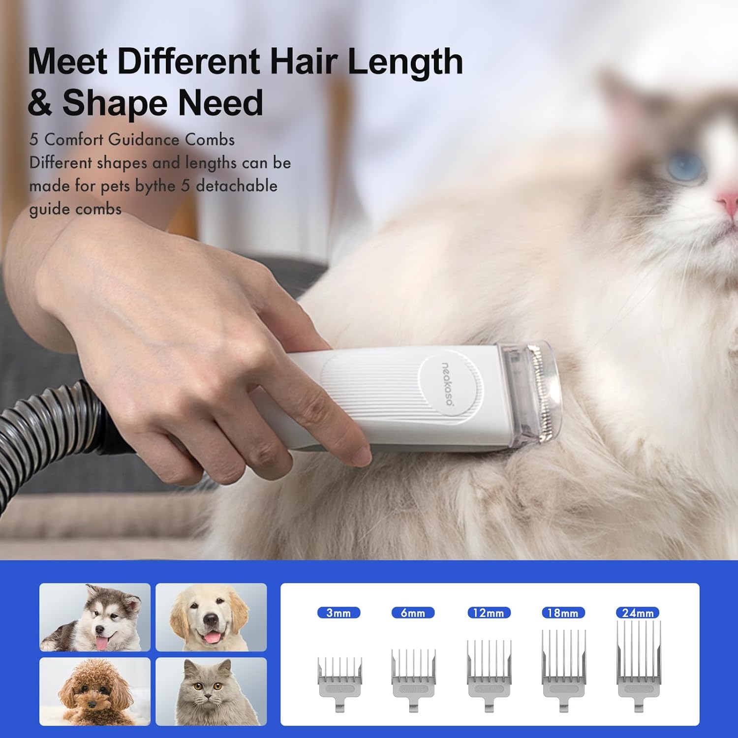 Imagen de Neakasa Cortapelos Perros y Gatos con aspirador pelos mascotas, 99% Succión de Pelo, Maquina cortar pelo Silenciosa, 5 herramientas de belleza - cepillos para gatos y perros