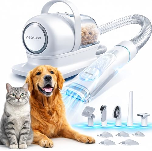 Imagen de Neakasa Cortapelos Perros y Gatos con aspirador pelos mascotas, 99% Succión de Pelo, Maquina cortar pelo Silenciosa, 5 herramientas de belleza - cepillos para gatos y perros