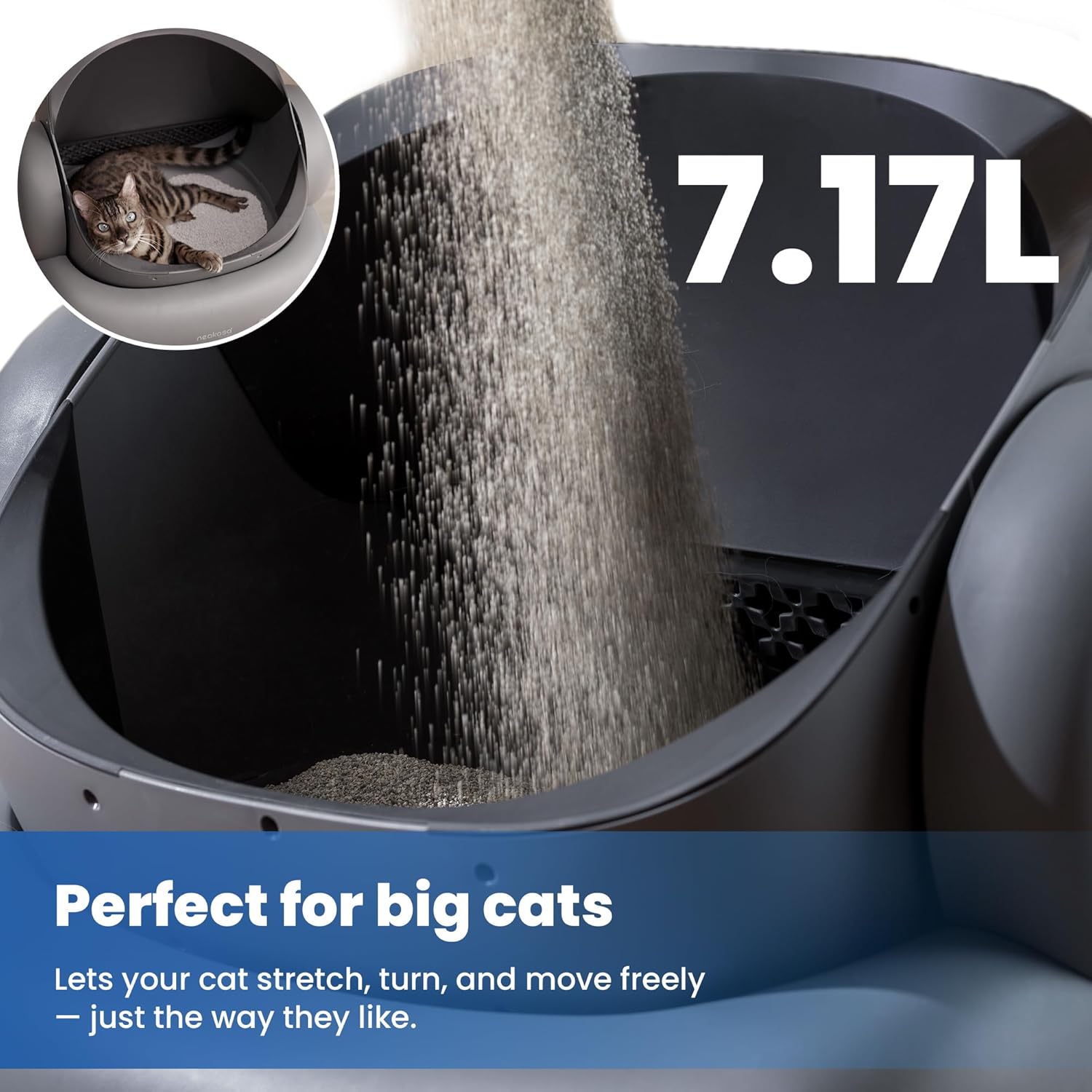 Imagen de Neakasa M1 Arenero Gatos autolimpiable con diseño Abierto, Capacidad XXL, Control por App, Seguro, Limpieza rápida, sin olores e higiénico, Adecuado para hogares con Varios Gatos, Gris