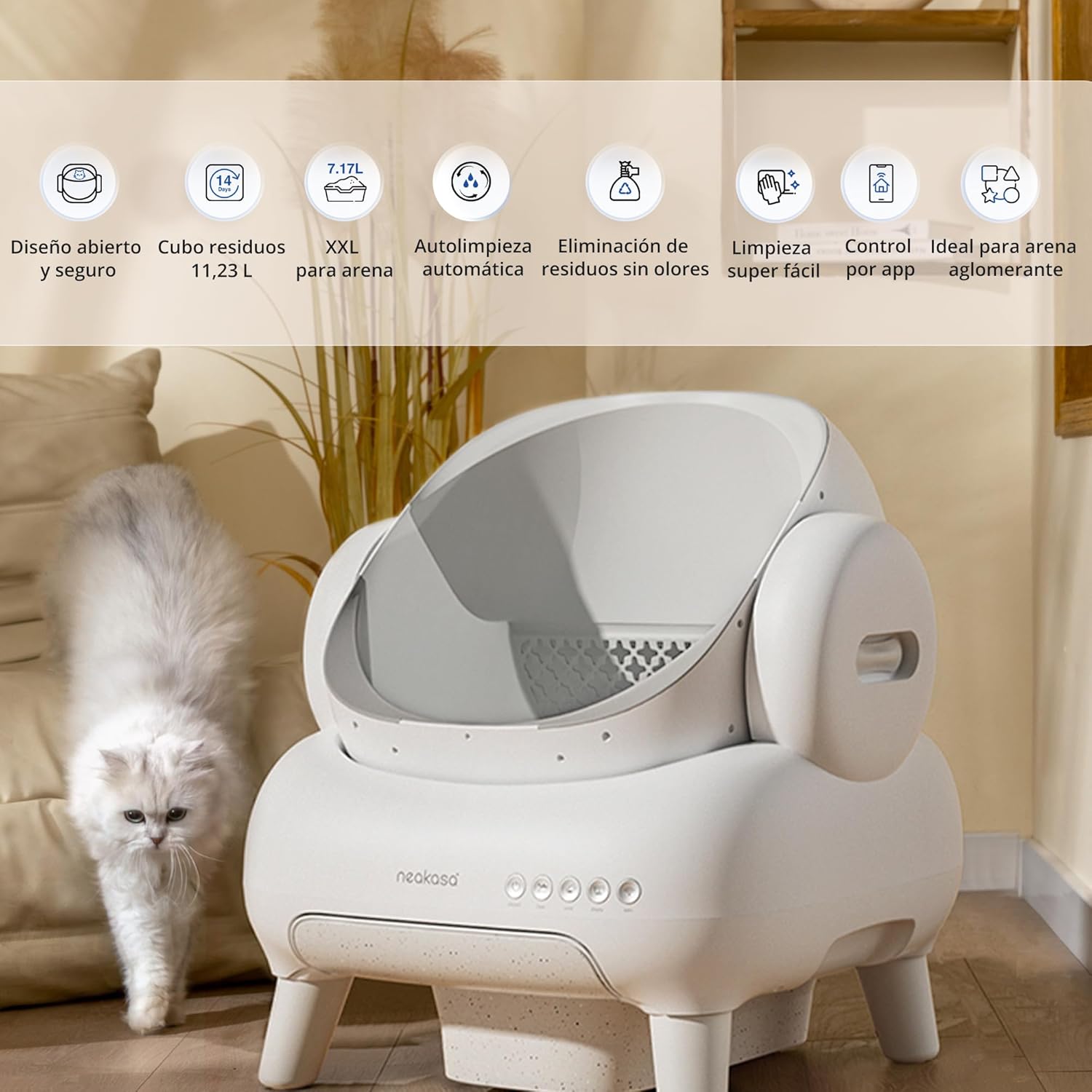 Imagen de Neakasa M1 Lite Arenero Gatos autolimpiable Abierto, Gran Capacidad con Control App, Doble protección, Segura y fiable, diseño sin olores Ideal para hogares con Varios Gatos y Viajes