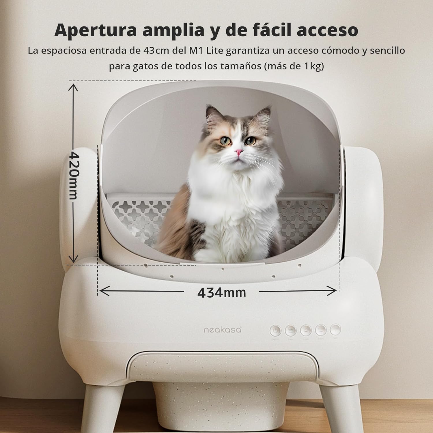 Imagen de Neakasa M1 Lite Arenero Gatos autolimpiable Abierto, Gran Capacidad con Control App, Doble protección, Segura y fiable, diseño sin olores Ideal para hogares con Varios Gatos y Viajes