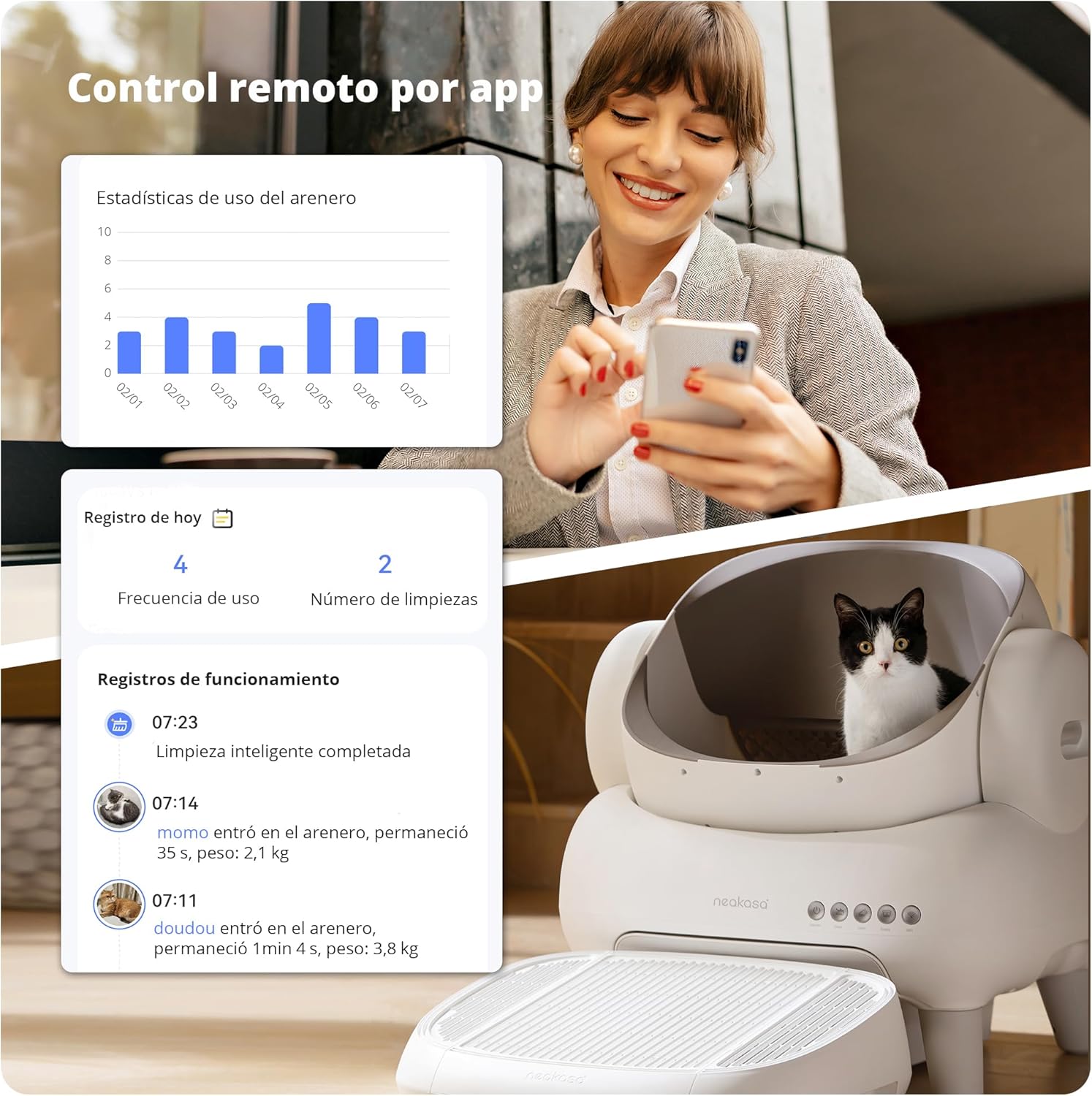 Imagen de Neakasa M1 Lite Arenero Gatos autolimpiable Abierto, Gran Capacidad con Control App, Doble protección, Segura y fiable, diseño sin olores Ideal para hogares con Varios Gatos y Viajes