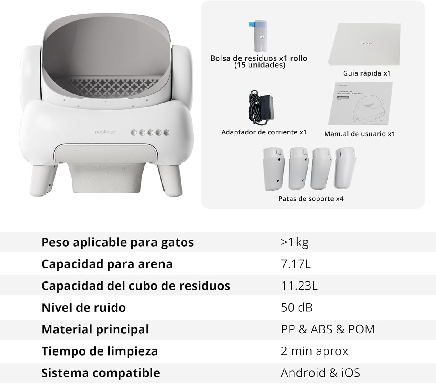 Imagen de Neakasa M1 Lite Arenero Gatos autolimpiable Abierto, Gran Capacidad con Control App, Doble protección, Segura y fiable, diseño sin olores Ideal para hogares con Varios Gatos y Viajes