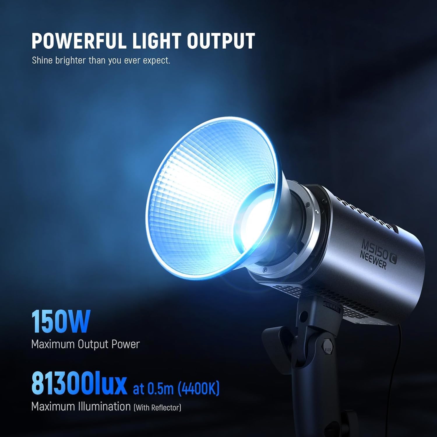 Imagen de NEEWER MS150C RGBWW Luz de Vídeo LED con 2,4G/App Control, 150W Metal Mini RGB COB Foco Lámpara Continua Bowens Mount 2700K-6500K 16600lux/1m CRI97+/TLCI98+ 17 Efectos para Estudio Fotográfico, RGBCW