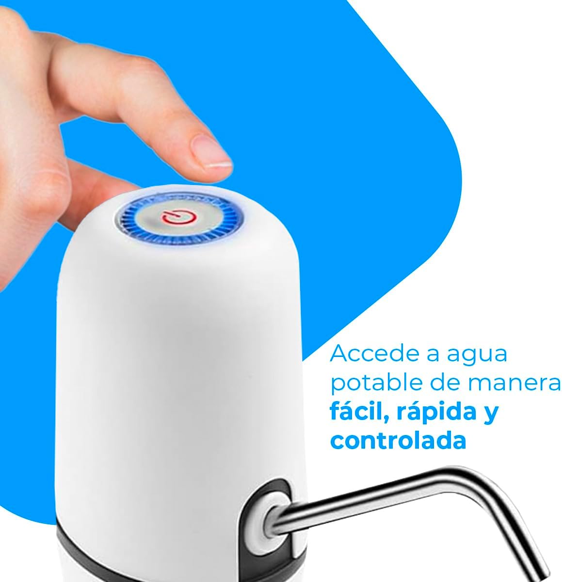 Imagen de NK Dispensador de Agua Fría Automático, Carga USB, Dosificador de Acero, sin BPA, 1200mAh, Transportable, para Garrafas y Botellas 1.5L, 5.7L, 10L, 11.3L, 15L, 18.9L - Color Blanco