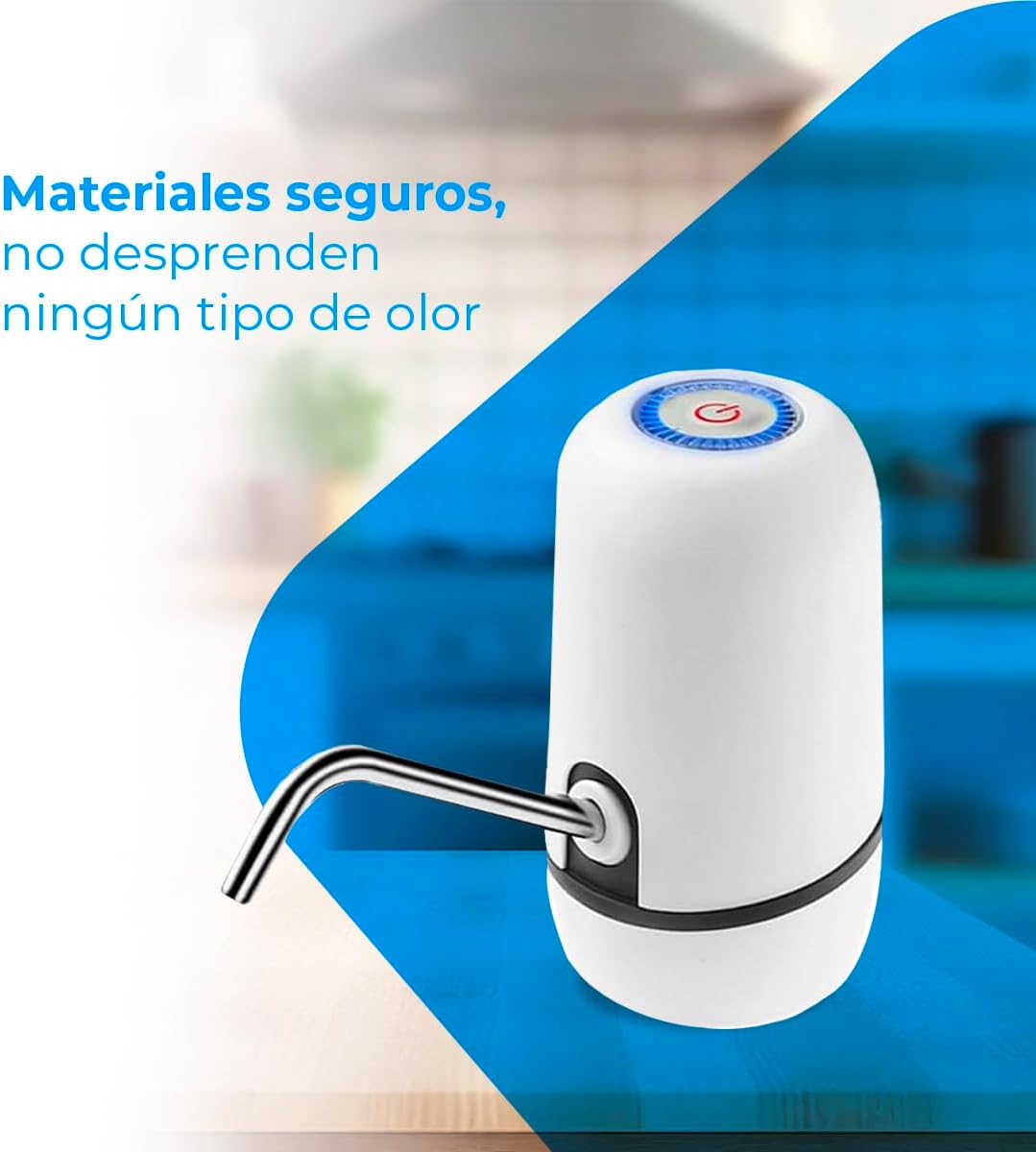 Imagen de NK Dispensador de Agua Fría Automático, Carga USB, Dosificador de Acero, sin BPA, 1200mAh, Transportable, para Garrafas y Botellas 1.5L, 5.7L, 10L, 11.3L, 15L, 18.9L - Color Blanco