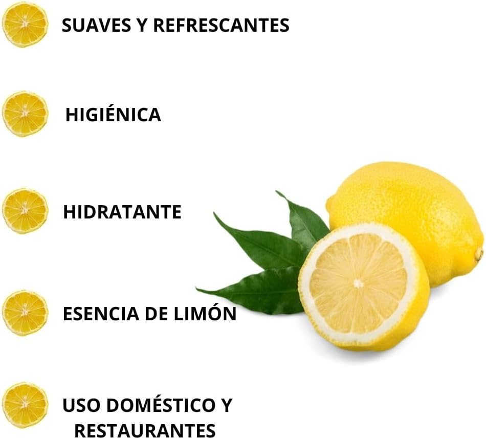 Imagen de Obulco Cuidado Personal y Salud – Toallitas Limón - Toallitas Refrescantes Para Manos con Fragancia de Limón - Elimina Olores de Marisco, Pescado, Carne, Suciedad - Sobres Individuales - Hostelería