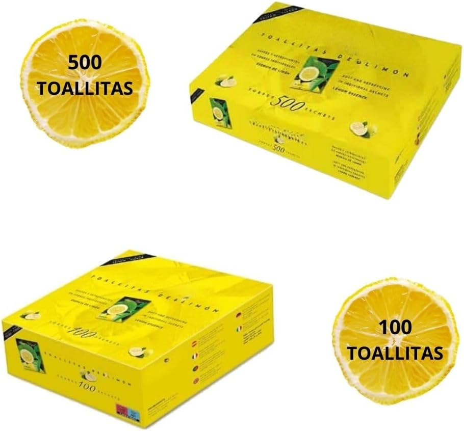 Imagen de Obulco Cuidado Personal y Salud – Toallitas Limón - Toallitas Refrescantes Para Manos con Fragancia de Limón - Elimina Olores de Marisco, Pescado, Carne, Suciedad - Sobres Individuales - Hostelería