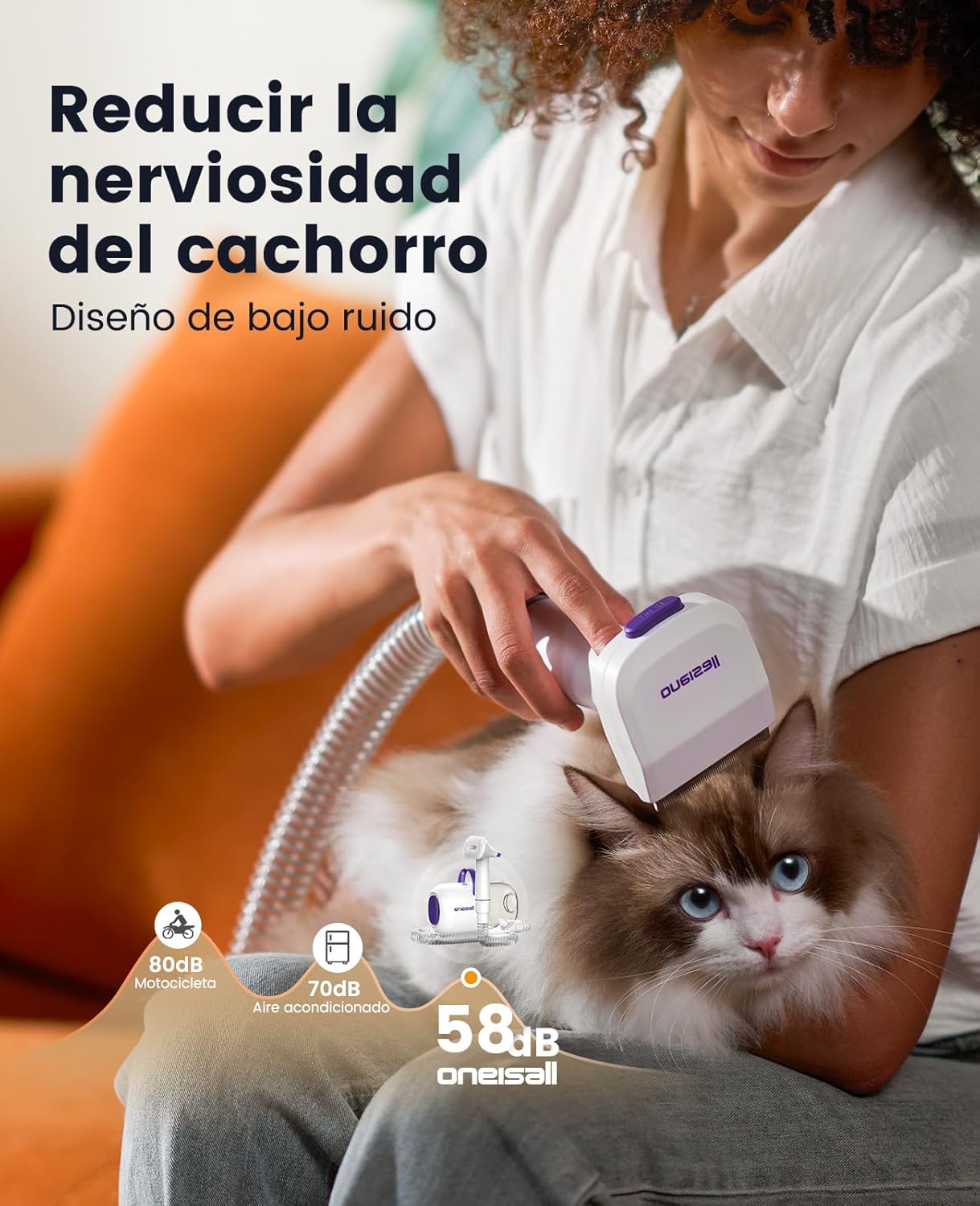 Imagen de oneisall Aspira peli Cane &Gatto domésticocon Cepillo, Súper Poder de succión con 12000pa, Aspiradora para pelos de Perro con un botón, Aspiradora pelos Mascotas con 4 Cepillos